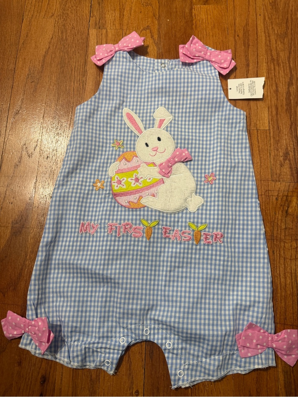 Toffee Apple My First Easter Bunny Gingham Bubble Romper 12M Blue Pink Boutique